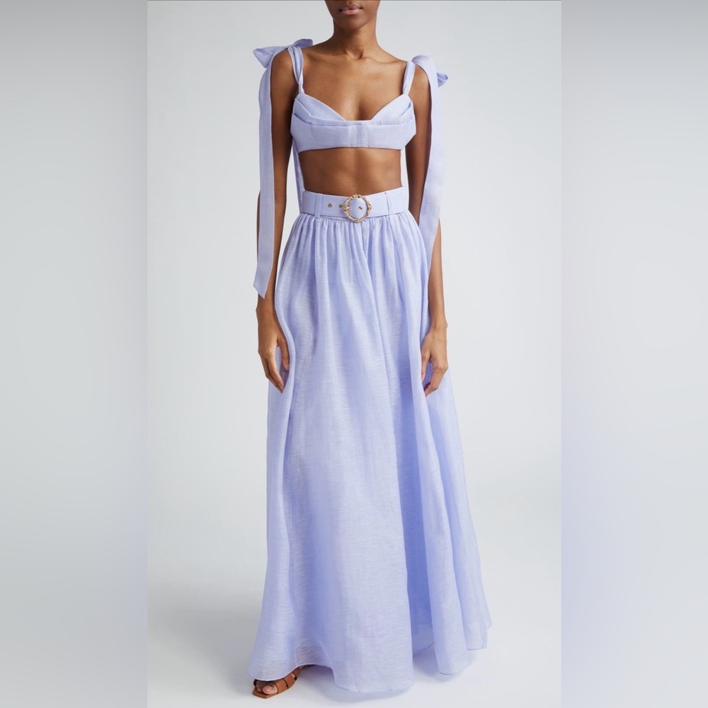NWT Zimmermann Bow Tie Straps Linen & Silk Bustier Crop Top in Periwinkle 1 US6